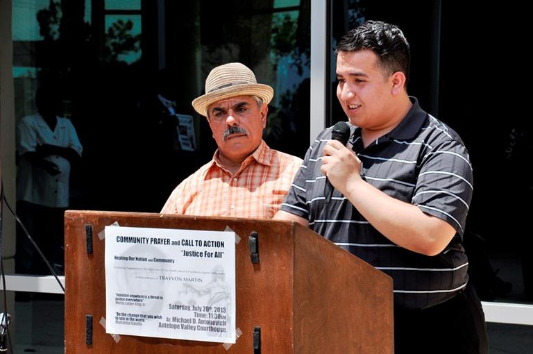Latinos have suffered oppression similar to the African America community, therefore Latinos were standing in solidarity with the African American community, said Xavier Flores, of the League of United Latin American Citizens (LULAC). Flores spoke of human rights activists César Chávez and his nonviolent efforts to change the world. Brandon Zavala quoted biblical scriptures in stressing the need to overcome prejudice.