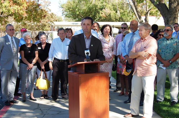 Sen. Steve Knight speaks at a press conference in front of Antelope Valley High School Tuesday afternoon to launch a local effort to protect children's privacy.