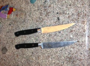 The boy was armed with the knives pictured here, officials said. (Courtesy Kern County Sheriff Dept.)