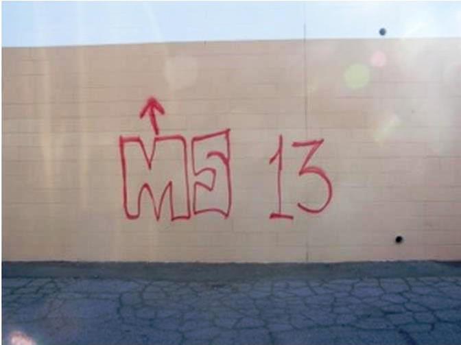 The graffiti is in red spray paint and with the name of “MS13,” officials said. (Photo courtesy LASD)