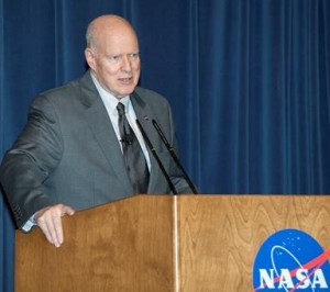 Historian Dick Hallion gave tribute to the late Scott Crossfield and the Douglas Skyrocket during his "Rocketing Through Mach 2" colloquium presentation. (NASA/Ken Ulbrich)