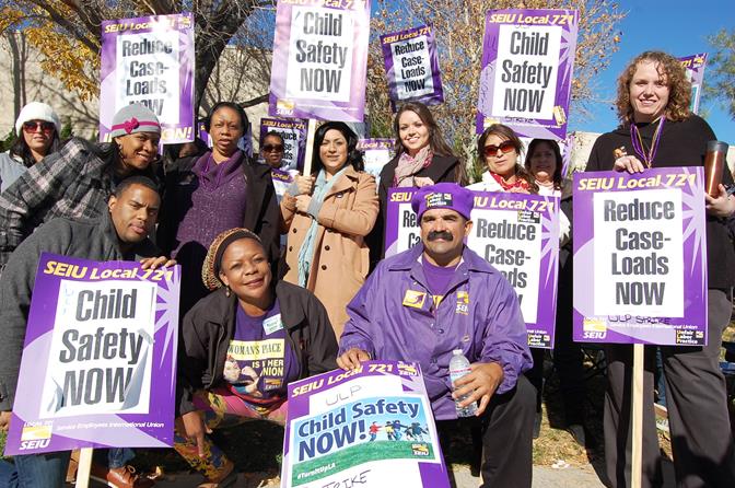 Local DCFS social workers joined thousands of social workers across Los Angeles County Thursday in the strike to demand lower caseloads in order to ensure child safety.
