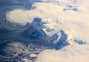 This photo shows a small part of the Hofsjökull ice cap in Iceland, which encompasses several glaciers. The fan at upper left is part of a glacier called Múlajökull. (NASA / JPL / Caltech)