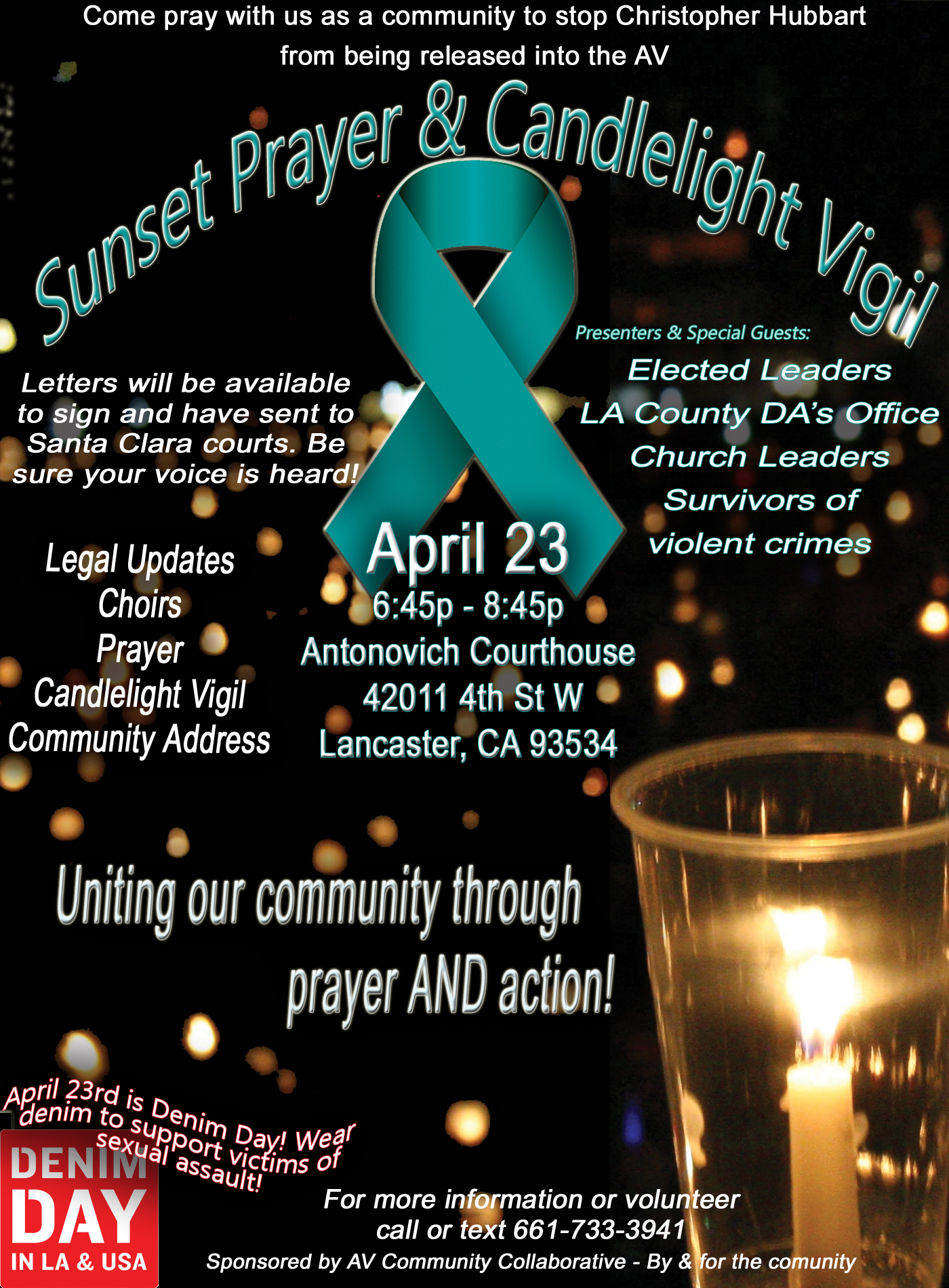 Candlelight Vigil April 23 to keep Pillowcase Rapist from AV