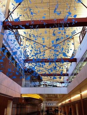 The new state-of-the-art Regional Health Center features the work of internationally-renowned artist Brad Howe. Titled "One Desert Sky", the hanging mobiles are suspended overhead in the facility's lobby and include more than 8,000 metal icons that reflect the aspirations and stories of Antelope Valley residents.