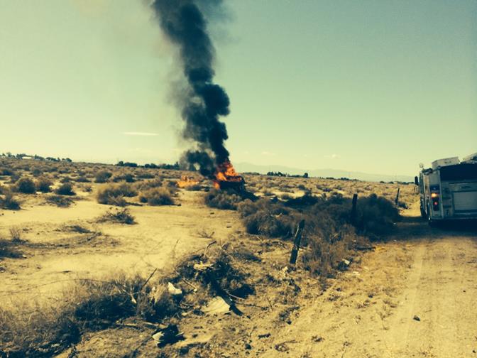 Efrain Anaya's 2000 Chevrolet S-10 flipped over and caught fire in an empty field around 9:35 a.m. Sunday, July 20, near 20th Street West, south of Marie Avenue in the Rosamond area. (Photo courtesy California Highway Patrol)
