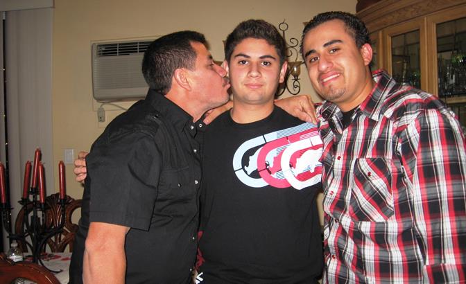 Daniel (center) was an amazing person who worked hard, according to his cousin, Joseph Morales (right). Daniel Orellana Sr. (left) saw his son's burning vehicle shortly after the collision. (Contributed photo)
