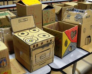 Some of the many cardboard box creations by parents attending the workshop. (Contributed)