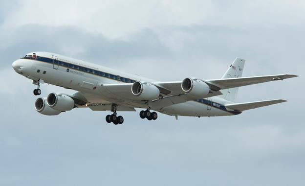 The extended range, prolonged flight-duration capability, large payload capacity, and laboratory environment of NASA's DC-8 make it one of the premier aircraft available for NASA Earth science investigations. (Courtesy NASA)