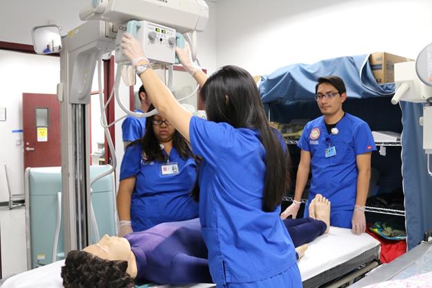 Antelope Valley College Radiologic Technology students gain hands-on experience with the portable x-ray machine donated by Palmdale Regional Medical Center. [contributed]