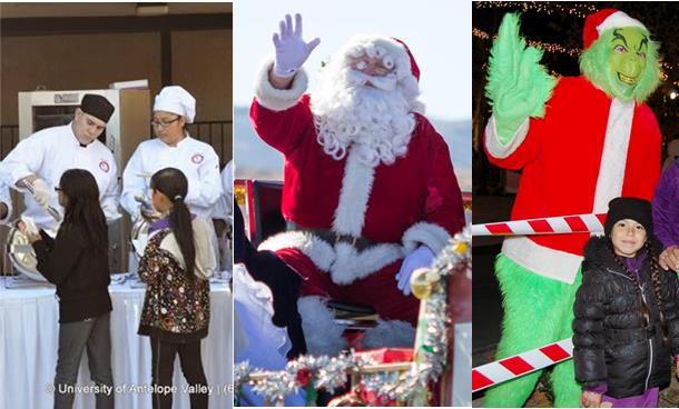 UAV’s ‘Caring for the Community’ dinner service and toy distribution event (left); Palmdale’s Christmas parade (top right); and Lancaster’s ‘A Magical BLVD Christmas’ (bottom right) are all taking place this Saturday, Dec. 13.