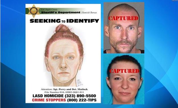 Kimberly Harvill shown in a drawing authorities released in hopes of identifying her after her body was found. Suspects Joshua Robertson and Brittany Humphrey were arrested Thursday, Aug. 25, in Pueblo, Colorado.